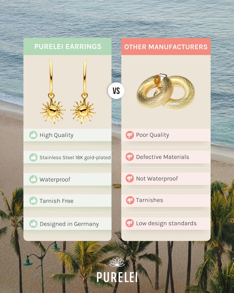 PURELEIÂ® Sun Earrings (gold) â€“ 18K Gold plated stainless steel jewelry â€“ Water-resistant earrings for women â€“ 0,92 inch diameter â€“ Fashion jewelry for your individual look - Image 4